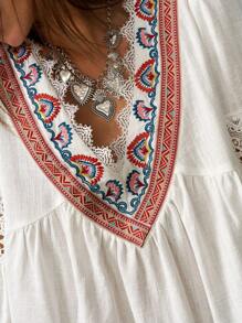 Bohemela Boho Vacation Casual Embroidery V-Neck Women Shirt