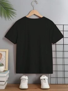 Tween Boy Valentine's Day Casual Simple Hand & Heart Print Basic Crew Neck Short Sleeve T-Shirt - Black - View 2