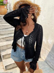 SHEIN VCAY Plus Size Women Front-Tie Vacation Blouse - Black - View 6