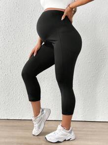 SHEIN Casual effenkleurige leggings voor zwangere vrouwen, minimalistische mode voor dagelijks gebruik