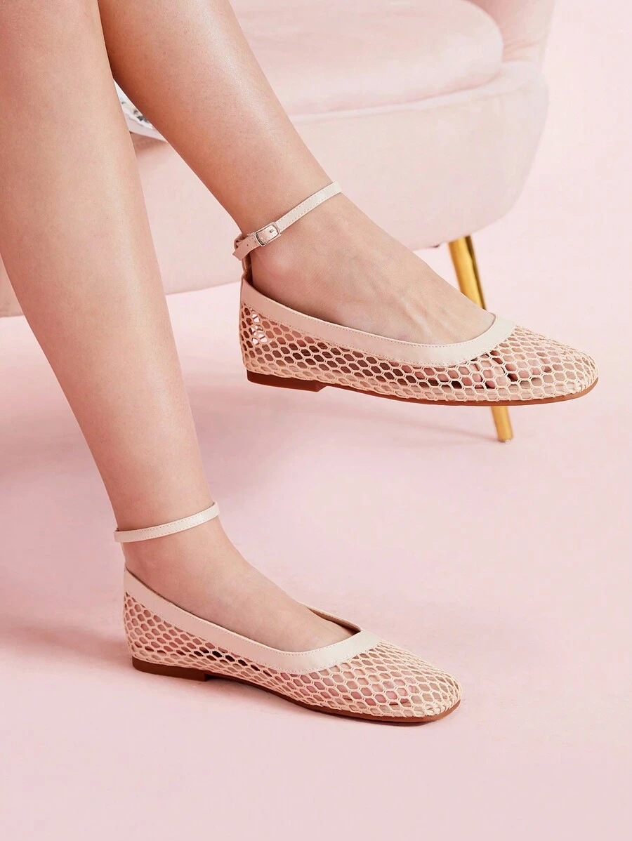 CUCCOO DOLLMOD Light Pink Square Toe Comfortable Mesh Fabric Fashion Slip-On Flat Women Shoes - Baby Pink - View 1