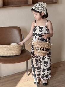 DAZY Young Girl Floral Print Wide Leg Casual Jumpsuit Vacation - White - View 3