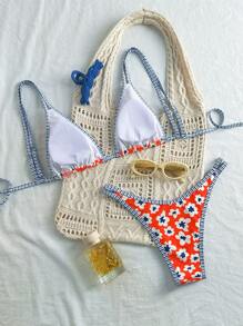 Swim Mod Áo crop top và quần bơi in họa tiết hoa ngẫu nhiên hở lưng kiểu dáng dễ thương cho nữ đi biển - Nhiều màu - Xem 2