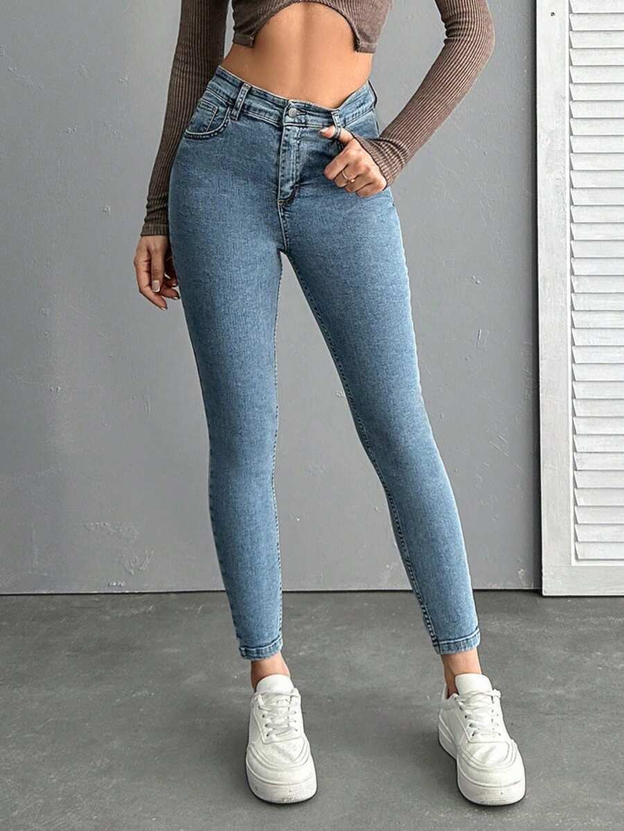 SHEIN Cottnline SUPER STRETCH HIGH WAIST SKINNY Blue JEAN - Light Wash - View 1