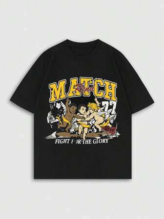 Street Life Men's Street Style Cartoon Angel Print Round Neck Short Sleeve Casual T-Shirt