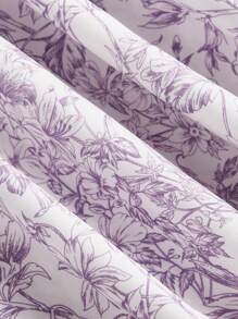 SHEIN MOD Romantic Lilac Floral Print Dress, Bow Shoulder Straps, Lace-Up Corset Style, Tea Party - Lilac Purple - View 4