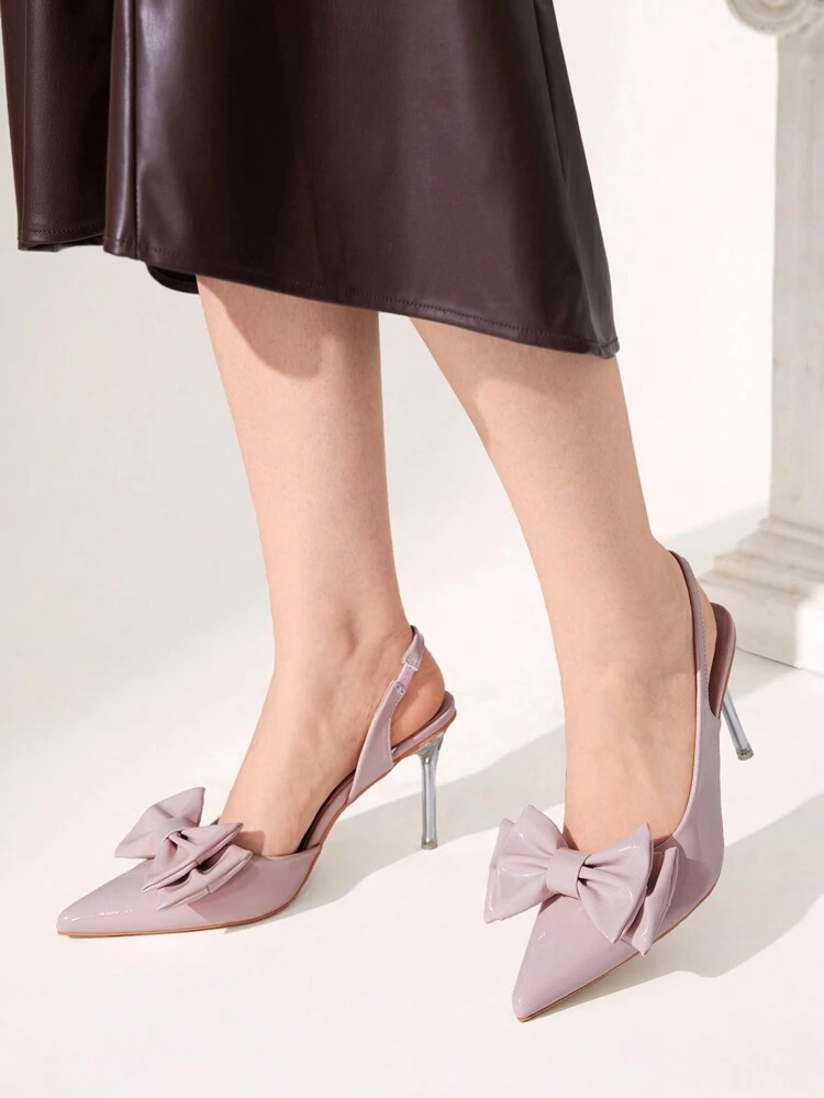 CUCCOO CHICEST Women's Point-Toe Transparent High Heel Shoes With Oversized Bow Design, Elegant & Romantic Pink Faux Leather Stilettos, Suitable For Dates And Afternoon Tea For Christmas And New Year Holiday Vibe Fall And Winter