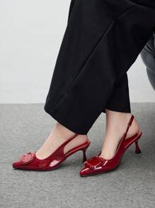 CUCCOO BIZCHIC Women's Red Pointed Toe High Heel Pumps, Stilettos Vintage Style Comfortable And Versatile New Arrival Spring Shoes Spring Break Easter - Red - View 3