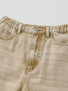 Denimly Khaki Baggy Jeans -Teen Teen Boy Denim Wear- Casual Daily Urban Street Elastic Waistband Baggy Jeans,Khaki Denim. - Khaki - View 6