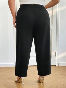 SHEIN CURVE+ Women Plus Size Elegant Black Straight-Leg Office Pants