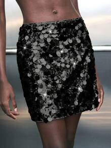 Maija 香槟色亮片女士圣诞派对裙夏季女士演唱会女裙 - 黑色 - 查看 5