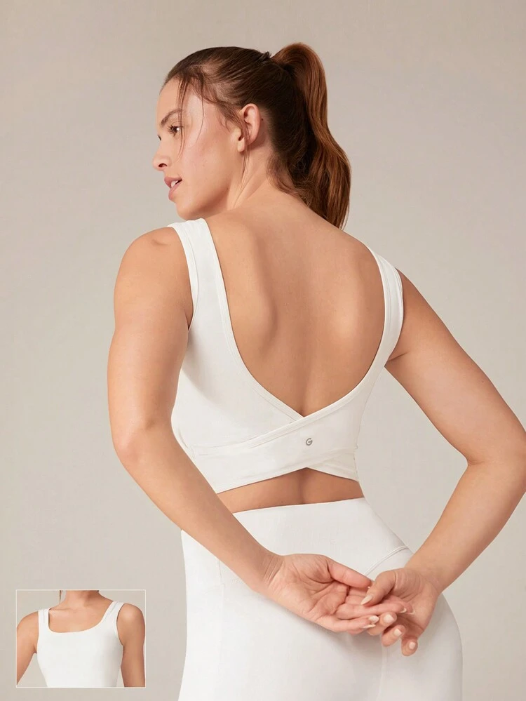 FeatherFit™ U Back Cutout Active Crossover Tank Top Light Support Low Impact Yoga Pilates Daily Spring Summer
