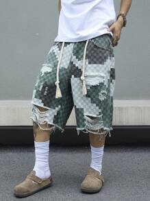 Manfinity EMRG Plus Size Men's Casual Denim Shorts, Minimalist And Fashionable For Daily Wear - Multicolor - View 3