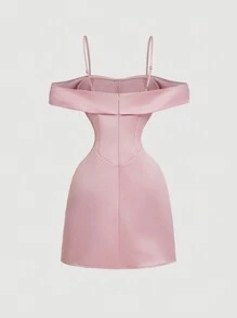 SHEIN MOD Elegante abito rosa con spalle scoperte e fiocco ornamentale, abito da festa, abito da ballo, outfit per Capodanno, outfit di San Valentino, vestiti con fiocchi, outfit da festival - Rosa - Visualizzare 2