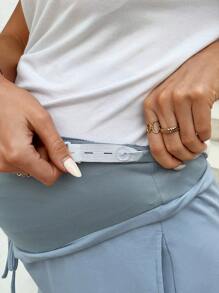 SHEIN Pantalones de maternidad con ajuste en la cintura y lazo abotonado, pantalones entallados hasta el tobillo