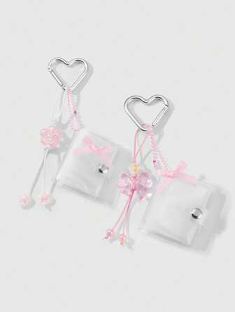 Kawaii 2 Stücke süßer und eleganter Mädchenstil rosa leuchtender Harz Kirschblüten, Stern, herzförmiger Anhänger Schlüsselanhänger Geschenkset für Liebende, Schwestern, beste Freundinnen, geeignet für den täglichen Gebrauch und als Urlaubsgeschenk