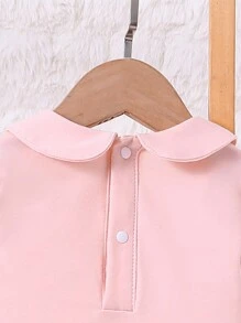 SHEIN Newborn Pink Solid Simple Fashion Elegant Long Sleeve Footed Romper Pajamas - Pink - View 3