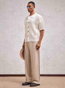 AKNOTIC Business Casual Men Knitted Long Straight Waist Casual Trousers, Suitable For Summer, Casual Wear, Holiday, Party, Couples, Graduation Gift
