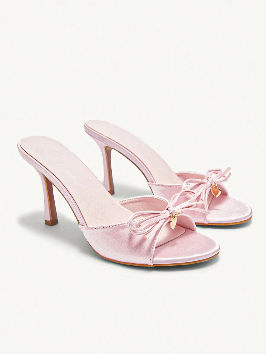 CUCCOO CHICEST Pink PU Leather Women's Pointed Toe Metal Pendant Decor High Heel Mules Elegant Shoes Wedding Shoes Summer Shoes Bride Shoes - Pink - View 1