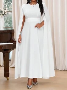 Fleurora Robe longue à col rond en tricot blanc, manche évasée, grande taille élégante, pour soirée, mariage, Saint-Valentin, cocktail, concert/festival de musique, printemps, été, automne, hiver