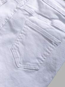 SHEIN Pantalones cortos vaqueros blancos con diseño desgarrado, cortado y deshilachado en estilo casual Y2k para adolescentes, traje diario y ropa de verano y primavera para adolescentes