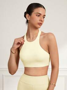 Activina 女性純色露背凹槽休閒運動胸罩 - 米色 - 查看 2