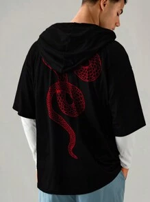 Manfinity VCAY Camiseta con capucha de manga corta de punto informal y holgada para hombre