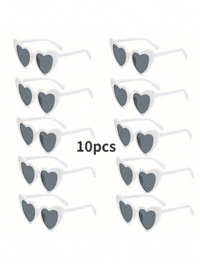 10pcs Cute And Interesting Heart-Shaped Decorative Fashion Glasses For Both Men And Women, Suitable For Wedding Parties, Dance Parties, Etc., In White Color, Christmas