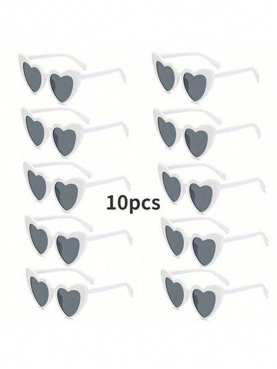 10pcs Cute And Interesting Heart-Shaped Decorative Fashion Glasses For Both Men And Women, Suitable For Wedding Parties, Dance Parties, Etc., In White Color, Christmas