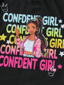 SHEIN Tween Girl Casual Slogan Print Short Sleeve T-Shirt - Multicolor - View 4