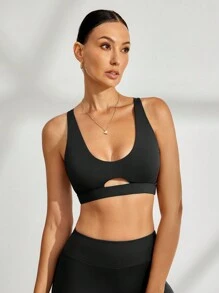Activina 女士后背交叉镂空纯色运动文胸 - 黑色 - 查看 5