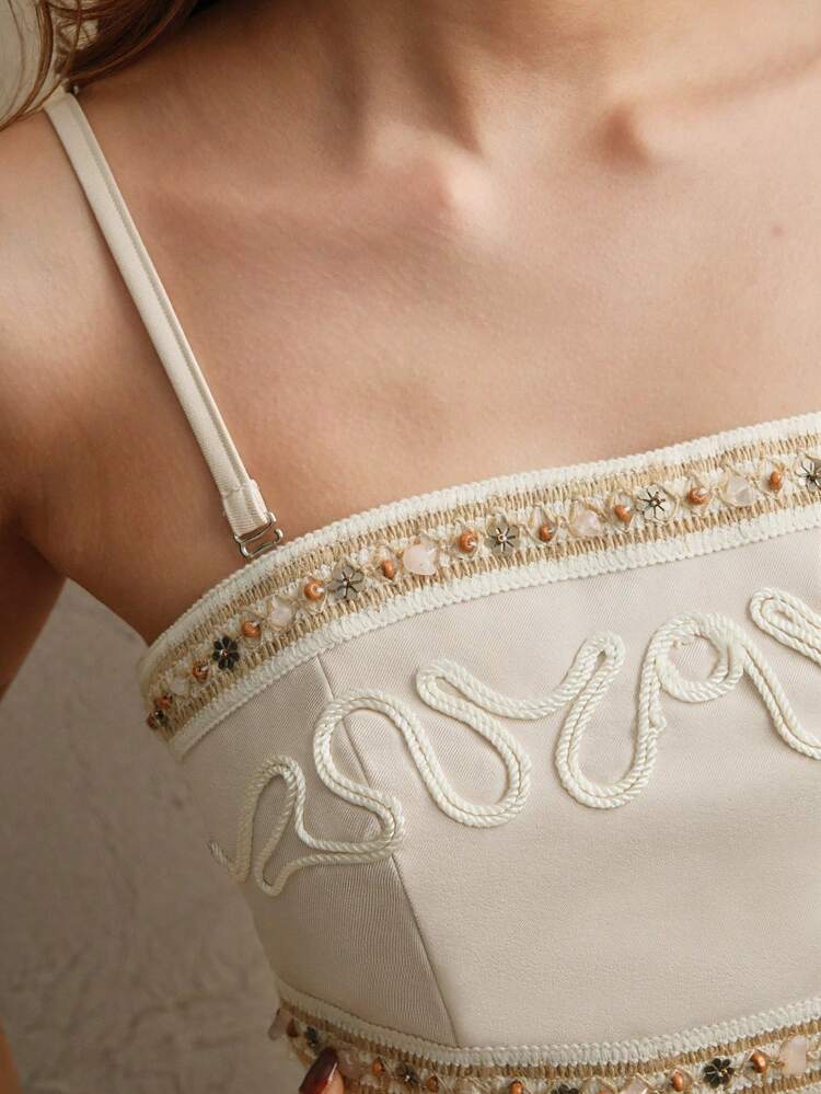 Top tube rétro avec garniture de broderie en corde pour femmes, printemps/été