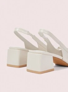 CUCCOO DOLLMOD Beige PU Hollow Back Square Toe Fashion Chunky Heel Flats - Beige - View 7