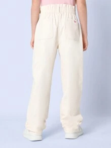 SUMWON Paperbag Waist Pull-On Jeans Elastic Comfort Fit Wide Leg Relaxed Casual Back To School Fall Winter Everyday Wear Pants - Khaki - View 5