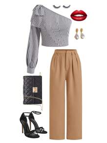 SHEIN Clasi Women's Solid Color Pocket Pleated Simple Casual Suit Pants In Fall/Winter - Camel - View 8