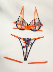 4pcs Set Embroidered Wire Bra Sexy Lingerie Set