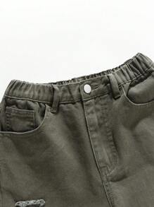 Denimly 男童休闲日常都市街头松紧腰带拉链门襟做旧下摆设计彩色奶牛印花牛仔短裤