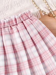 Tween Girl Red Plaid Mini Skirt, Versatile Casual American School Style Daily Wear
