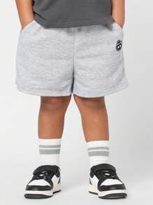 SUMWON Kids Athletic Jogger Shorts Casual Summer Sports Running Jersey Knit Sweatshorts With Skull Patch Logo Comfortable Play Activewear - Grey - View 3