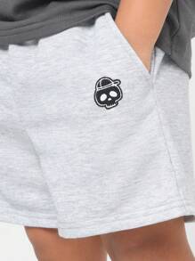 SUMWON Kids Athletic Jogger Shorts Casual Summer Sports Running Jersey Knit Sweatshorts With Skull Patch Logo Comfortable Play Activewear - Grey - View 6
