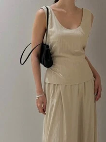 DAZY Set de 2 piezas con top tipo camiseta con lazo y pantalones de pierna ancha, conjunto de ropa de descanso para mujer para primavera, verano y otoño - Albaricoque - Ver 6