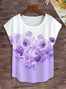 INAWLY Bloemenprint Casual Ronde Hals Korte Mouw T-shirt Grafische T-shirts Dames Tops
