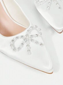 CUCCOO HITCHD Zapatos de tacón alto de satén blanco con rhinestones en forma de lazo - Zapatos sexys, elegantes, casuales para vacaciones, fiesta, San Valentín, cita, boda y banquete para mujeres