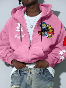 Manfinity EMRG Áo hoodie màu hồng thường ngày có túi khóa kéo phía trước dành cho nam - Hồng - Xem 1