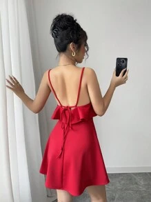 SHEIN Elenzya 女士简约时尚休闲日常通勤直筒连衣裙 - 紅色 - 查看 6