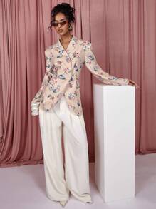 COSMINA Women's Floral Print Lapel Neck Long Sleeve Casual Suit Jacket - Multicolor - View 1