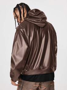 Manfinity VCAY Men's Loose Fit Long Sleeve Hooded Sweatshirt, Brazilian Style, For Fall Winter - Brown - View 3