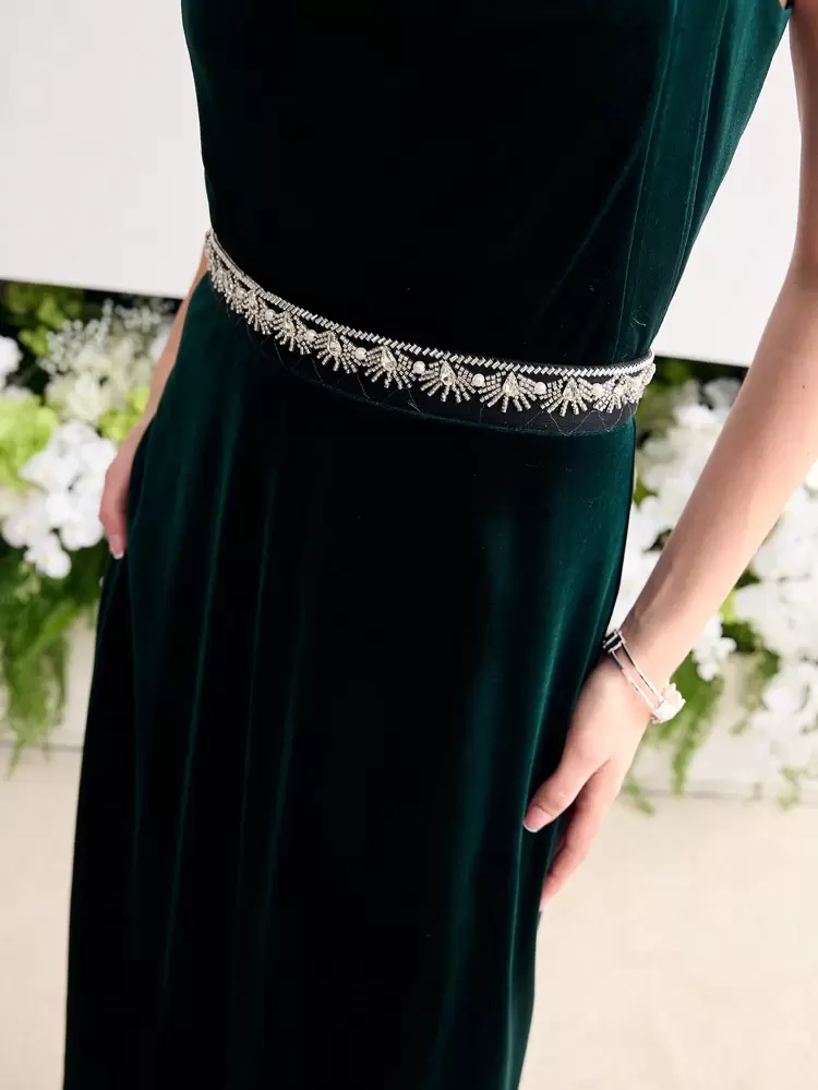 VELVET DRAPED ZIPPER DRESS