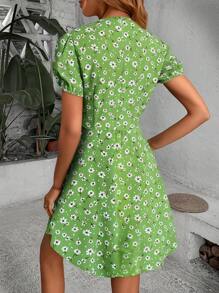 SHEIN Clasi 女士 V 领碎花夏季连衣裙和裙子度假海滩装 - 綠色 - 查看 2