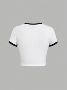 SHEIN Casual Numeric Pattern Short Sleeve Round Neck T-Shirt For Women